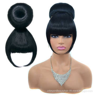 Wholesale Synthetic Hair Bun With Bangs Fiber Straight Hair Bang Wig For Women Clip In Hair Extension